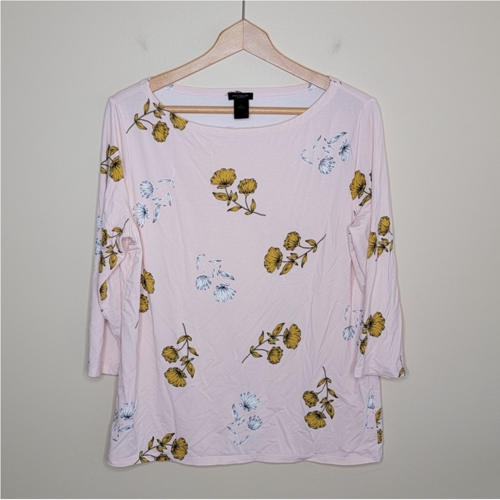 Ann Taylor Factory | Pale Pink Mustard White Floral Print Top